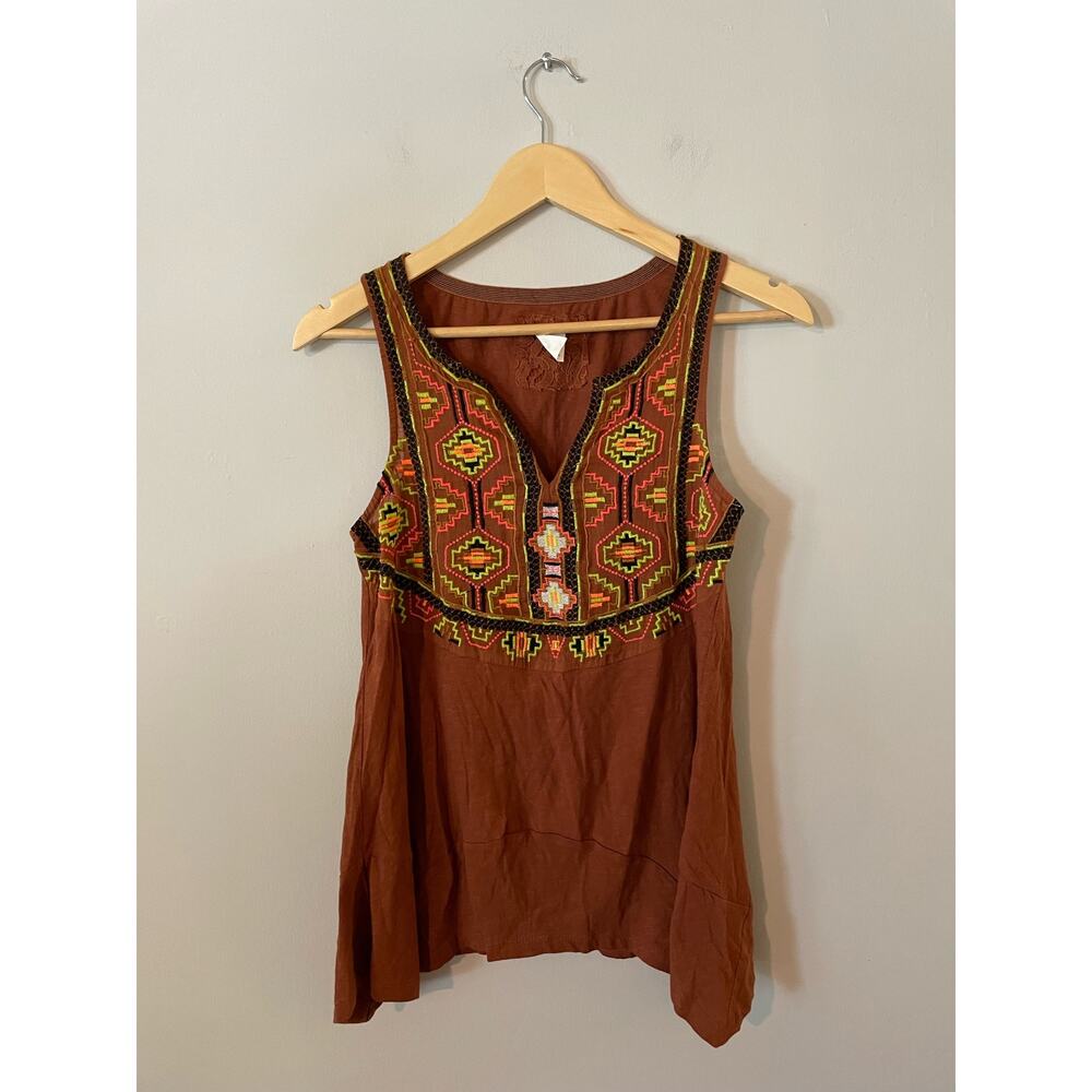 Akemi + Kin Anthropologie Aztec Embroidered Tank Top Blouse